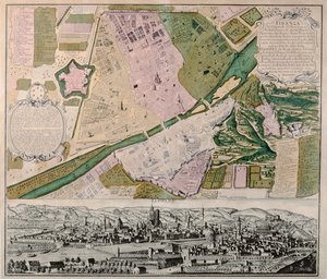 Kart over Firenze med perspektivutsikt, 1750